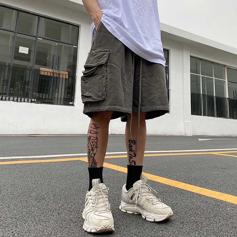

Original High street Multi-pockets Retro Casual Shorts Drawstring Oversize Five-point Pants Loose Cargo Shorts Men and Women, Black