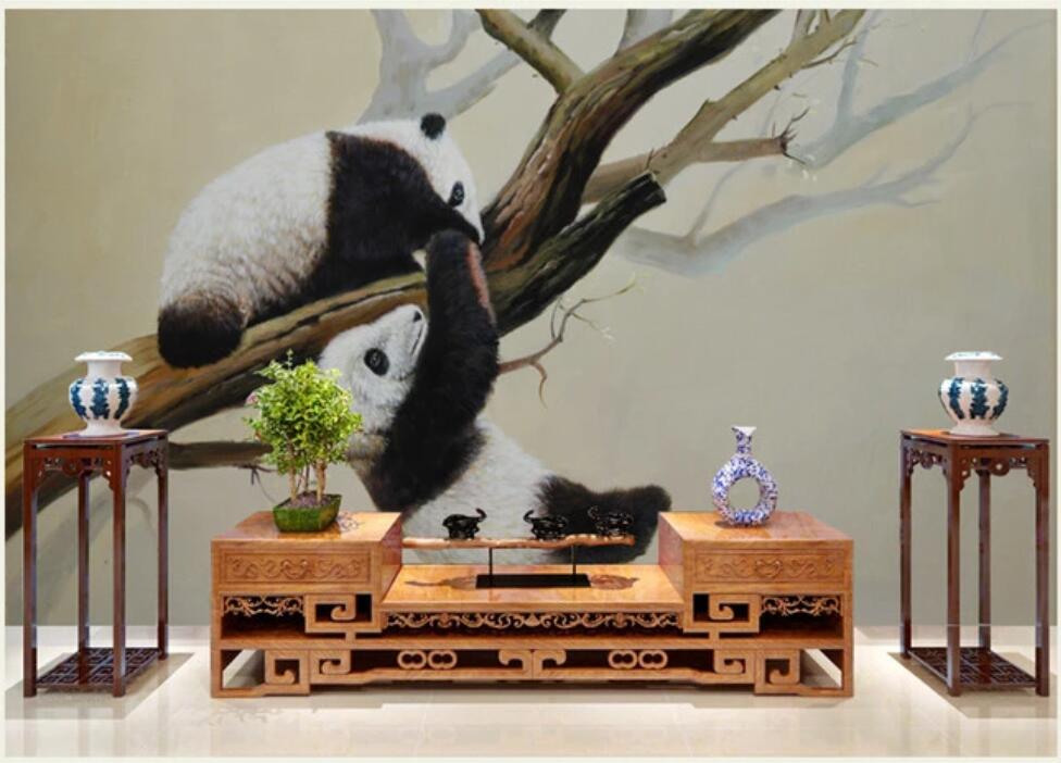 

3d wallpaper custom photo mural on the wall Beautiful Panda Climbing Tree Oil Painting children room decor photo wallpaper for walls 3 d, Non-woven