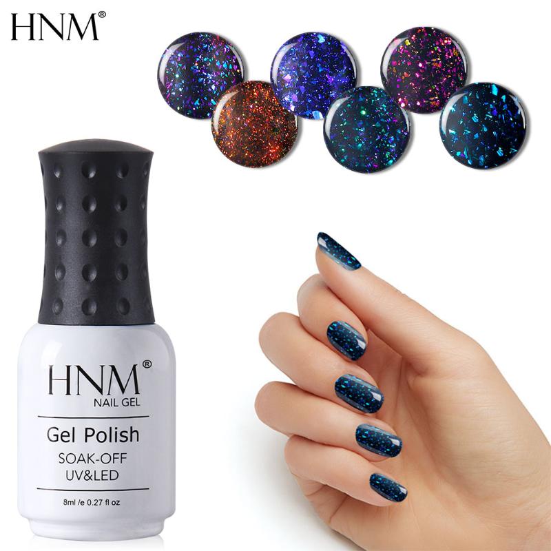 

HNM Chameleon Starry Gel Polish Glitter 8ml Need Black White Color Soak Off UV LED Lamp Varnish Lacquer Long lasting Base Top, 10pcs gel removers