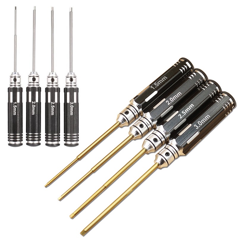 

4 Pcs/set RC Tools Hex Screw Driver Set Titanium Plating Hardened 1.5 2.0 2.5 3.0mm Screwdriver for Rc Helicopter Toys