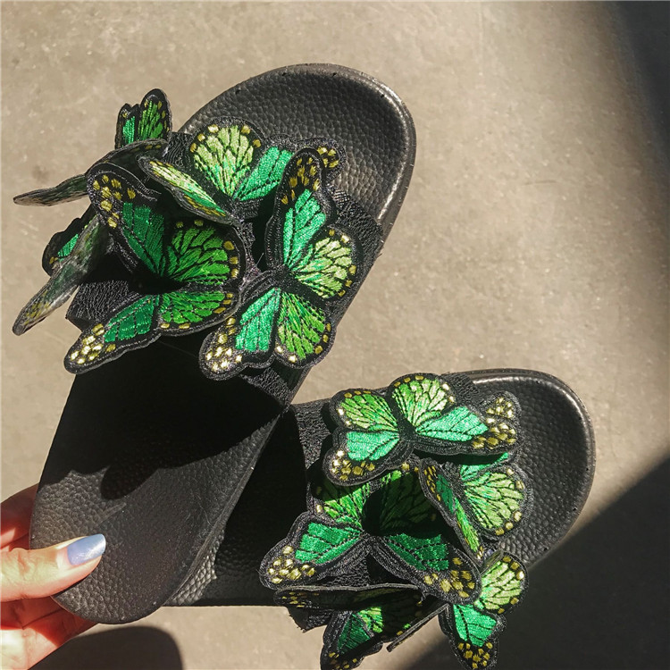 

HOT 2020 Woman Flip Flops Summer Shoes Cool Beach Butterfly Embroider flat sandals jelly shoes sandals girls Zapatos De Mujer, As pictures
