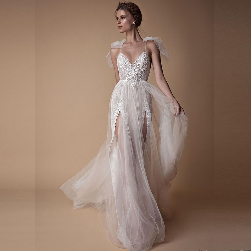 

Verngo Long Evening Dresses Appliques Tulle Slit Party Dress Long Dresses Evening Vestidos De noche Elégantes, Green