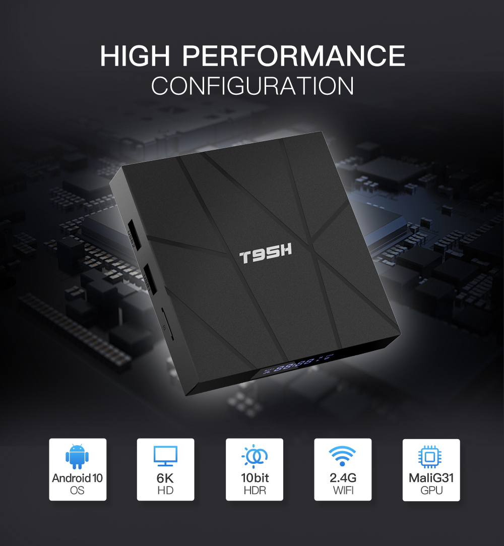 

T95H Android 10.0 Smart TV Box 4GB 32GB Allwinnner H616 2.4G wifi 6K HD Set Top Box with Remote Control