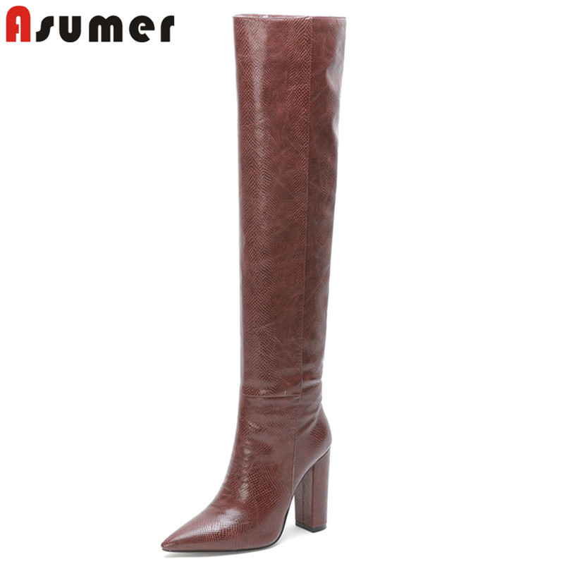 

ASUMER 2020 new arrival thigh high boots women fashion Brand high heels shoes pointed toe autumn winter long boots female, Black