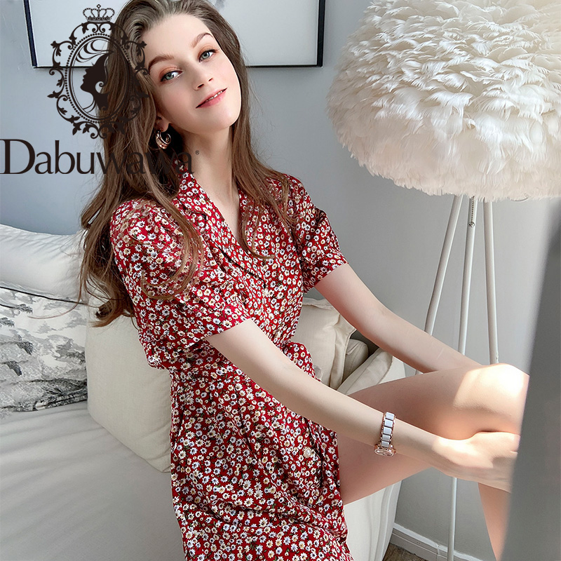 

Dabuwawa Vintage Ditsy Floral Rompers Womens Jumpsuit Summer Single Breasted Boho Vacation Beach Playsuit Female DT1BJP014, Red