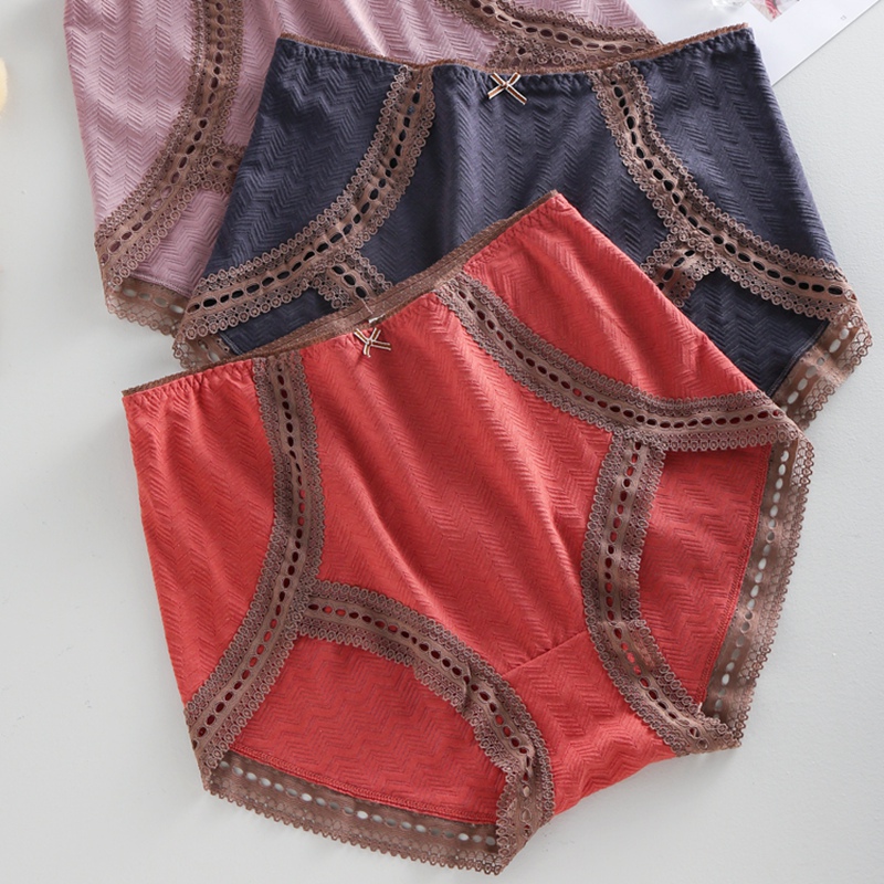 

3Pcs/lot Ropa interior femenina Cotton Woman Underwears plus size 5XL High Waist Breathable lace stitching Women's Panties, Random 3 colors