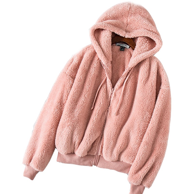 

Autumn And Winter New Lambswool Zipper Ladies Hoodie Plus Velvet Thick Loose Casual Women Sweatshirt Solid Color Girl Coat, Xmwy06152