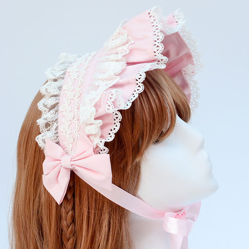 

Sweet Lolita Princess Lace Hairband Costume For Lady Girls Cute Ribbon Headband Elegant Bride Headpiece Accessory Pink White