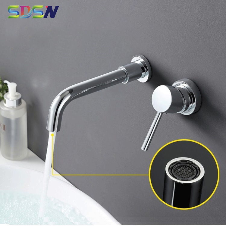 

Chrome brass basin-mixer for bathroom/hotel long outlet pipe bath sink water faucet inwall mounted bathroom basin faucet-mixer