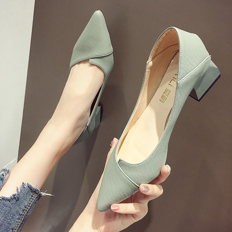 

CINESSD New Pointed Toe High Heels Womens Shoes Heels 4cm 2020 Spring Thick Heel Shoes Quality Pu Leather Wild Women's, 1 yellow