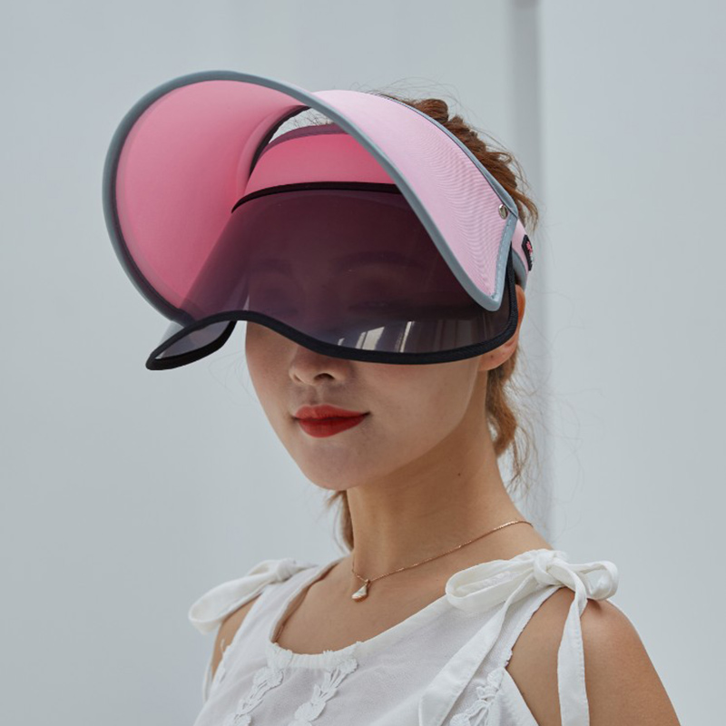 

Women Summer Sun Protective Hats Double Layer Transparent Empty Top Sunshade Hat -OPK, Rose red