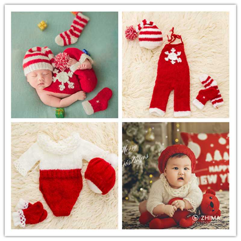 

Dvotinst Newborn Baby Girls Boys Photography Props Handmade Crochet Christmas Outfits Set Bonnet Fotografia Studio Photo Props, C1