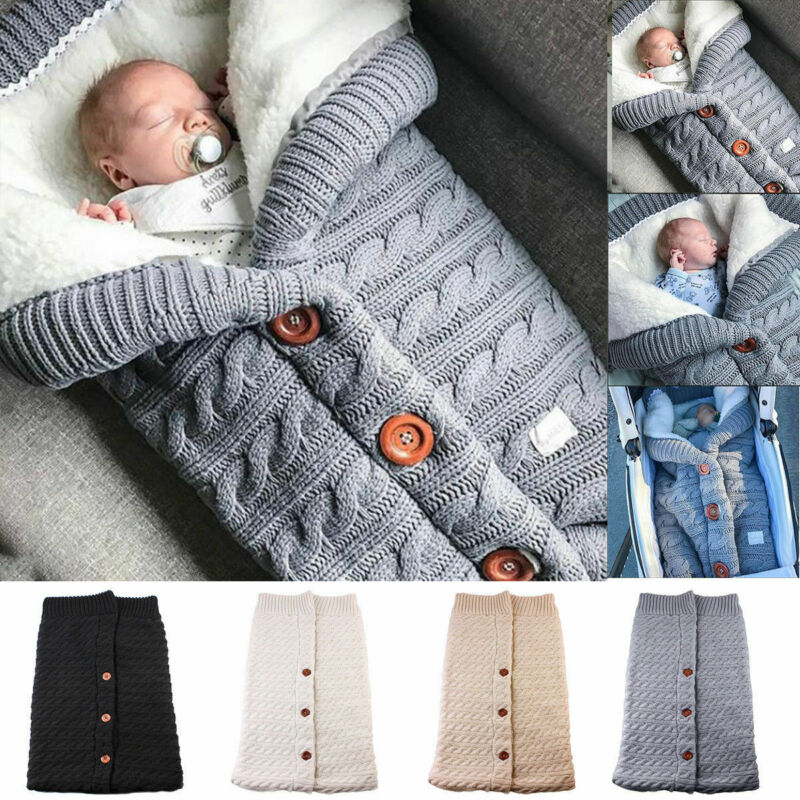 

Toddler Newborn Baby Boy Girl Blanket Knit Crochet Swaddle Wrap Swaddling Warm Winter Sleeping Bag, White