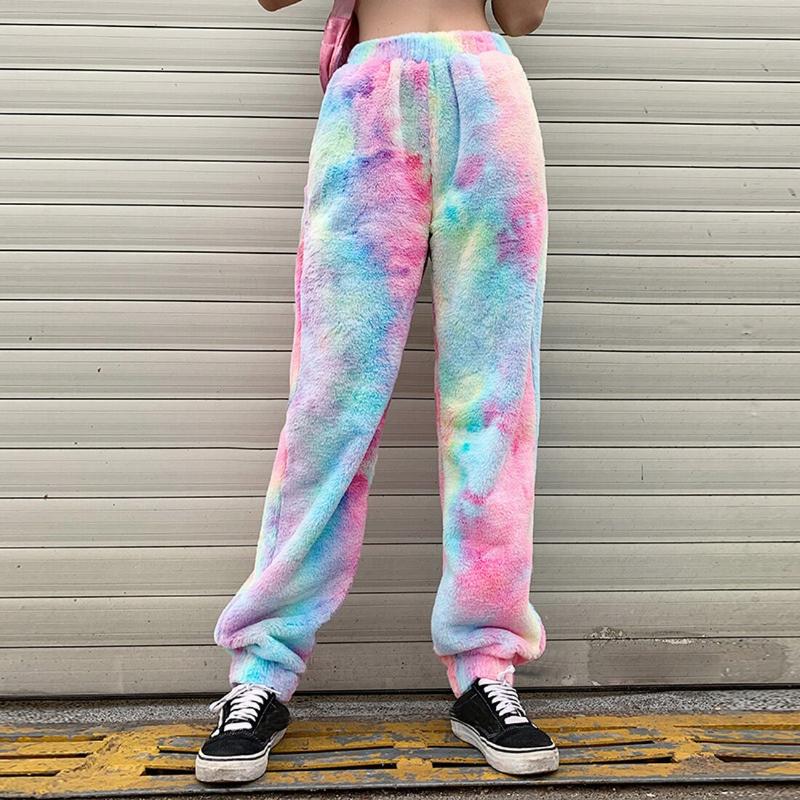 

New Fleece Tie Dye Sweatpants Women Lambs Cargo Pants Joggers High Waist Autumn Winter Workout Loose Hip Harem Trousers, Purple