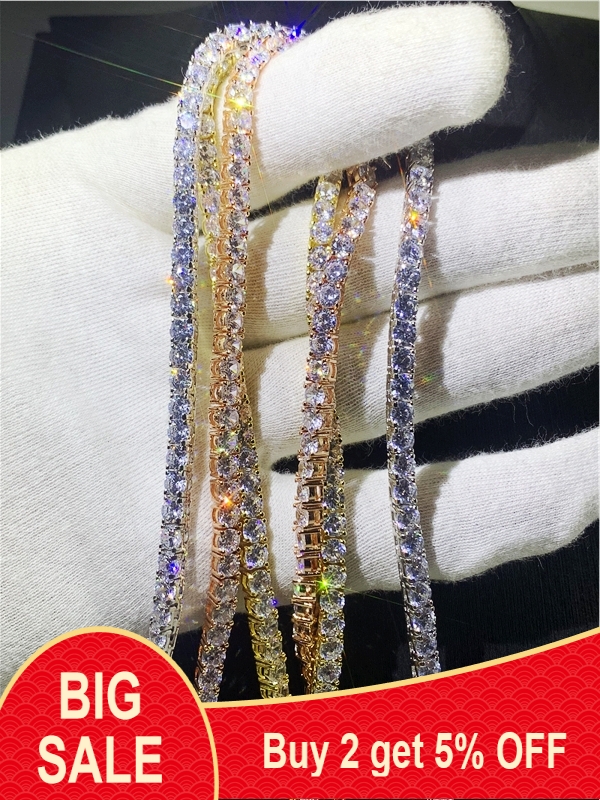 

3 Colors Hiphop Tennis Necklace 4mm Cz Silver Color Party Wedding Necklace for women Men Lovers Fashion Jewelry