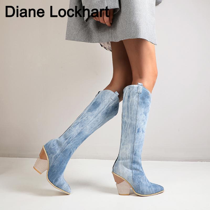 

2021 INS Women Knee High Heel Boots Lady Riding Botas Warm Winter Shoes Women Sexy Square Toe Casual Footwear Size 34-43, Pink
