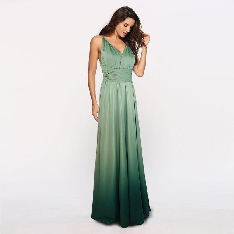 

Elegant Summer Multi-Wear Cross Backless Dress 2020 New Sexy Bandage Gradient Color Long Dress Milk Silk Party Maxi, Blue