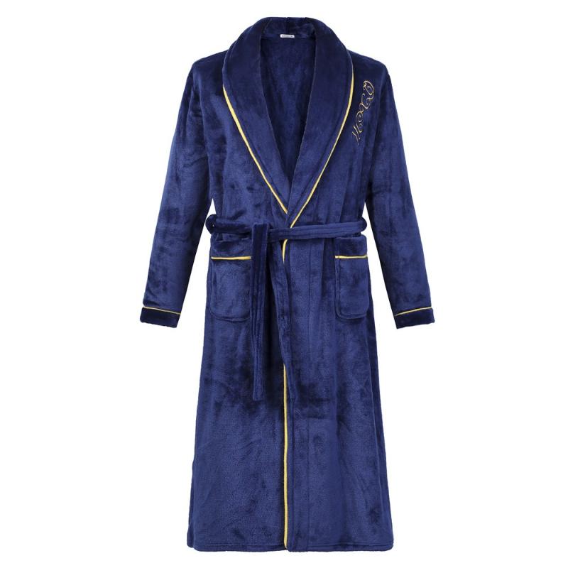 

Women Coral Fleece Robe Thicken Kimono Gown Winter Warm Sleepwear Female Flannel Bathrobe Gown Loose Nightwear Home Wear, Navy blue 3