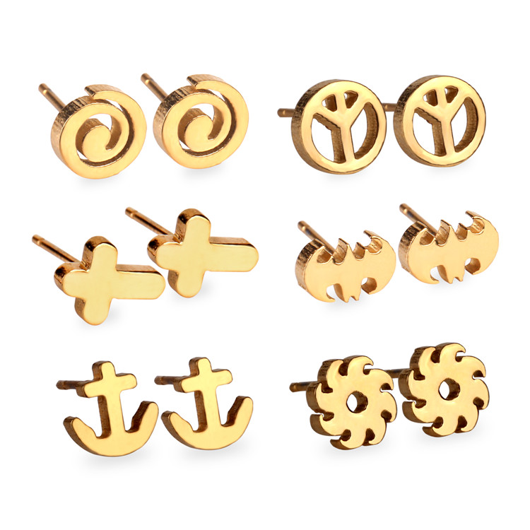 

LUXUKISSKIDS 6Pairs/box Stainless Steel Earrings For Women Men Kids Stud Earrings Piercing Black/Gold Earings Fashion Jewelry