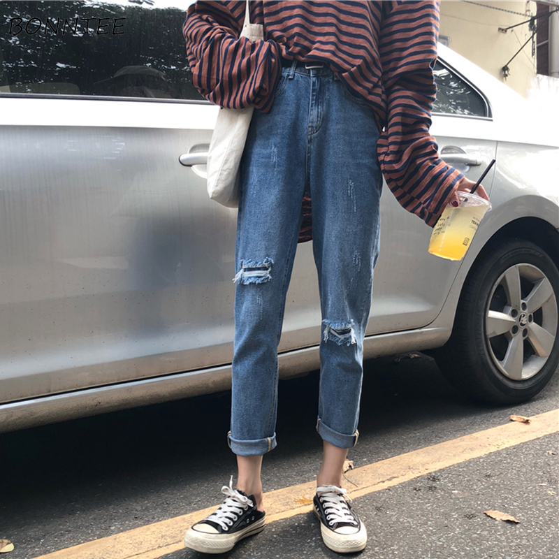 

Jeans Women Spring Autumn Trendy Korean Style Elegant Streetwear Simple All-match High Waist Womens Trousers Chic Retro, Blue
