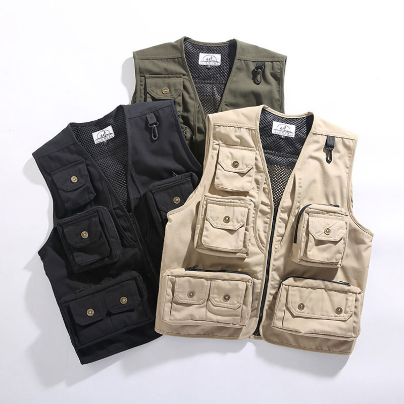 

Men's Multi Pockets Functional Vest Cotton Women's Streetwear Hiking Fishing Waistcoat Cargo Tooling Sleeveless Jackets, Black