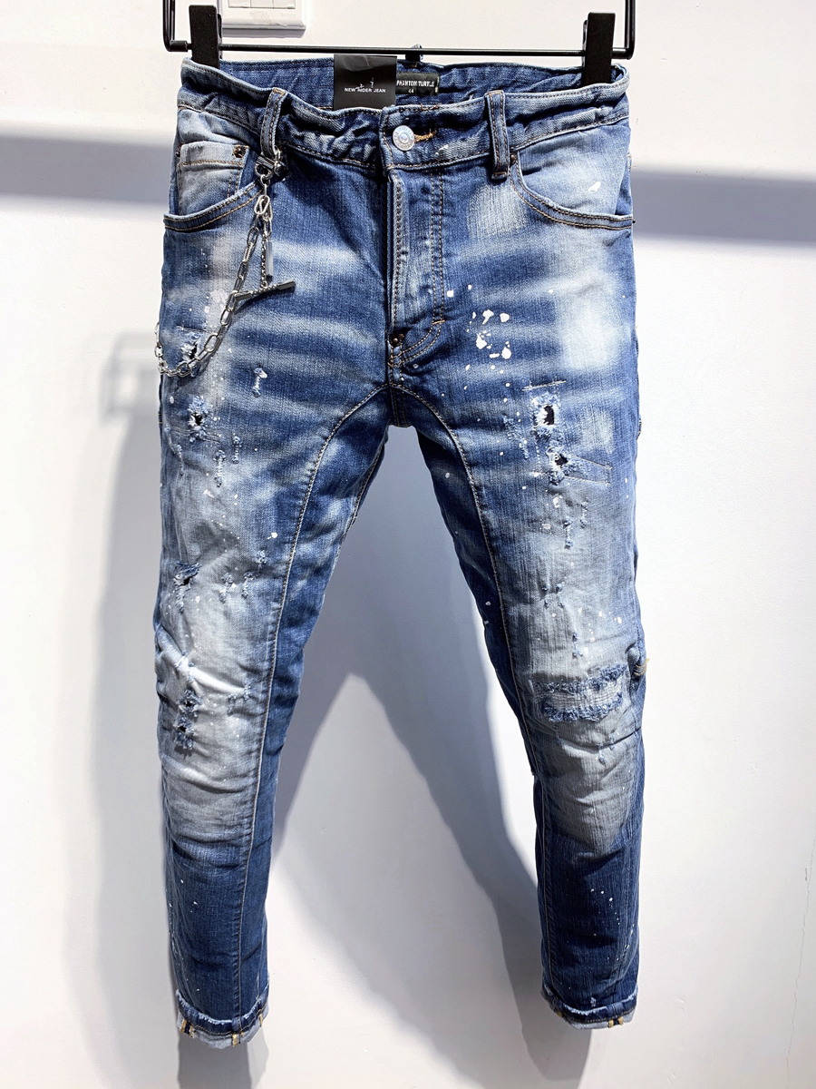 

DSQ Jeans Mens Luxury Designer Jeans Skinny Ripped Cool Guy Causal Hole Denim Fashion Brand Fit Jeans Men Washed Pants 61272, As picture