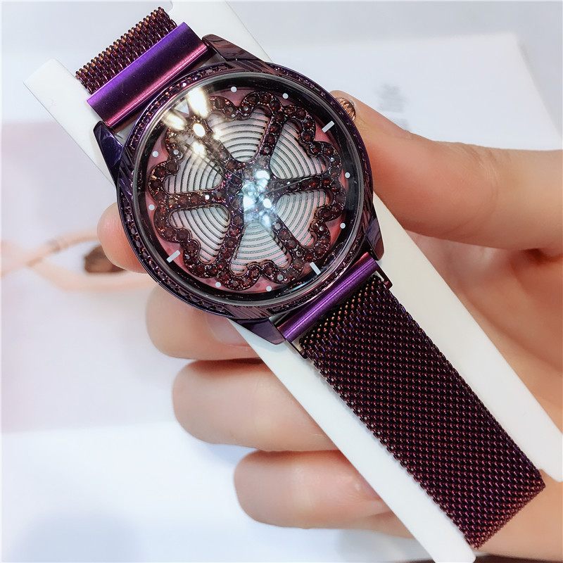 

Drop Shipping Hot Style Fortune Turn Waterproof Watch Female Rotation Personality Diamond Fashion Ladies Quartz Wrist Watch, Blue