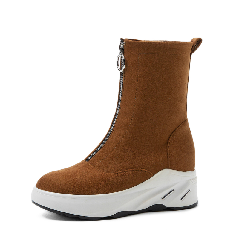 

Lucyever 2020 Autumn Winter Women Snow Boots Classic Front Zipper Suede Ankle Boots Woman Warm Short Plush Platform Botas Mujer, Brown