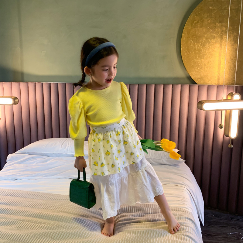 

2020 Autumn New Arrival Girls Long Sleeve 3 Pieces Suit Top+skirt+apron Kids Clothes, Yellow