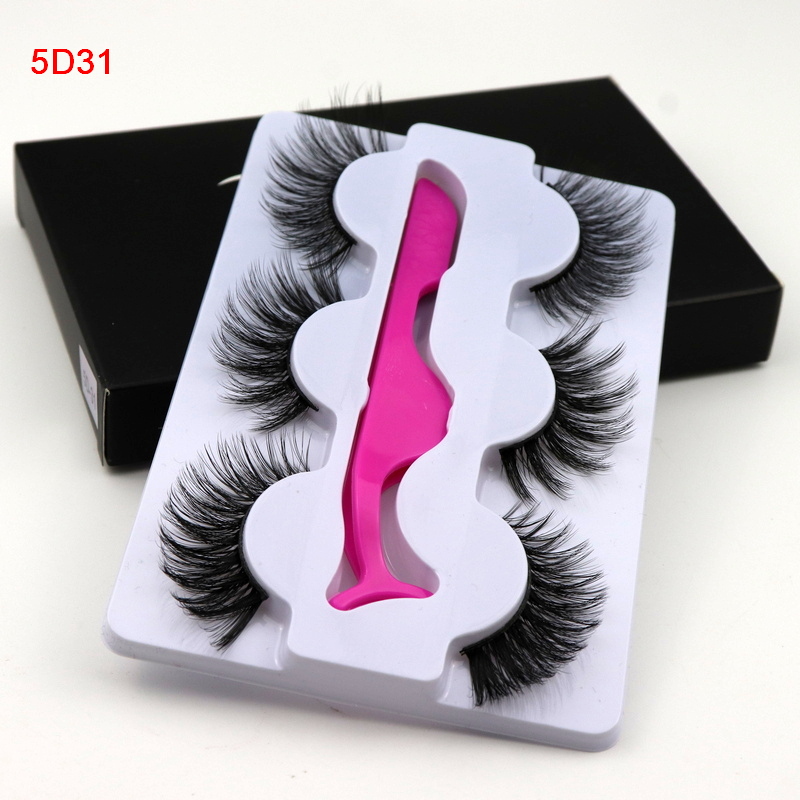 

3 Pairs 6D Mink False Eyelashes With Tweezer Crisscross Natural Makeup Eyelash Fluffy Mink Fake Lashes for Women's Fashion