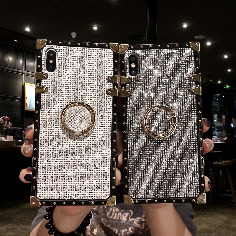 Luxury Square Rivet Metal Stand Case for Samsung Galaxy Note10 9 S9 S10 Plus Starlight Mobile Internet Celebrity High-end Phone Cases-image-566154921