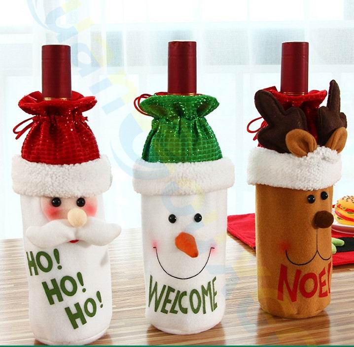

240pcs Christmas decorations red wine bottle bag Santa Claus wine bottle cover pocket table dinner home bar hotel party gift