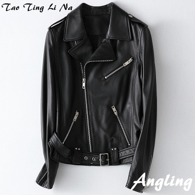 

2020 Women Spring Genuine Real Sheep Leather Jacket H63, Black