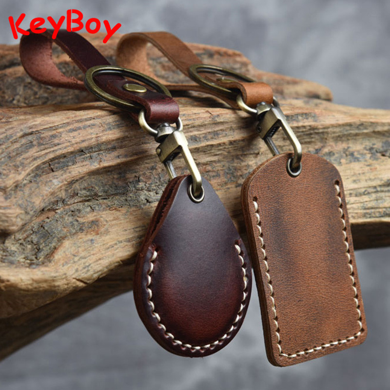 

Retro Leather Access Card Holder Keychain Rectangular Round Keyring Community Water Drop Proximity Card Protective Case Key Fob