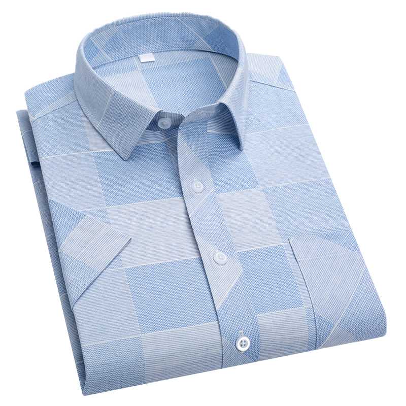 

Aoliwen brand Spring new high quality plaid print stripes men's short-sleeved shirt business casual shirt breathable men, Fm-gd602
