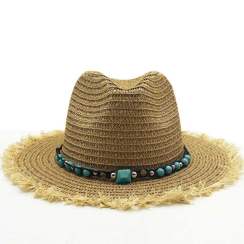 

New Summer Sun Hats For women man Panama Hat straw beach hat fashion UV sun Peotection travel cap, Beige2