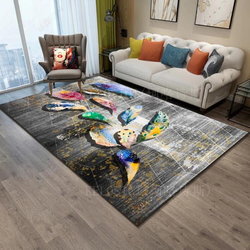 

Nordic Retro Carpets For Living Room Bedroom Feather Geometric 3D Printing Rug Modern Home Floor Mats Kitchen Antiskid Area Rugs, 10
