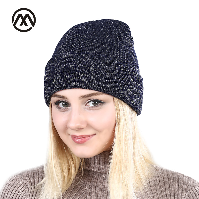 

New shine gold silver hat Autumn Winter turban beanie Hat For Warm Women Casual Knitted Female Skullies Beanies Colorful cap, Red wine