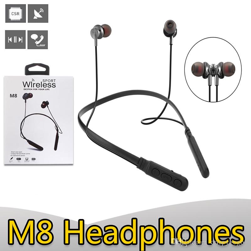

M8 Earphones Wireless Bluetooth Sports Headset Stereo Magnetic Neckband With Mic For Smartphone With Retail Package, Mixed color