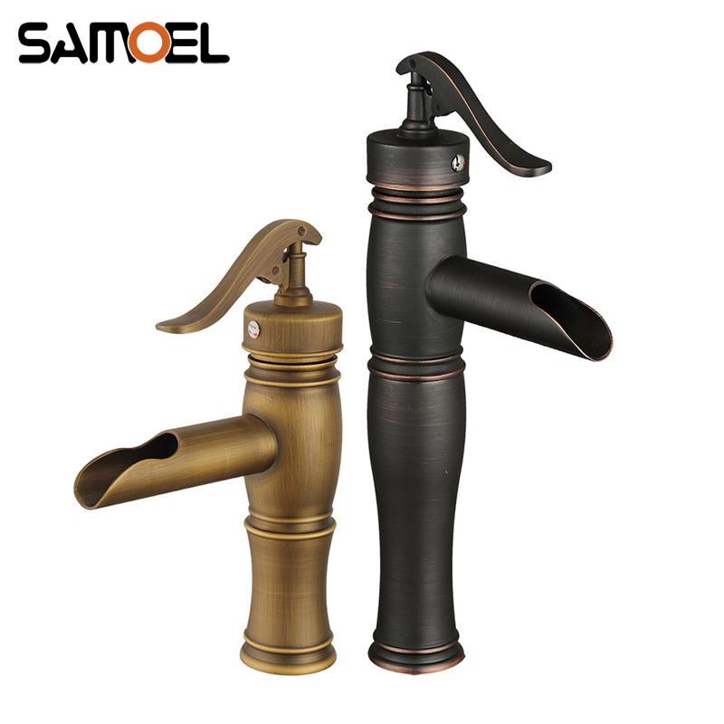 

European Style Economic Antique Brass Bathroom Basin Faucet Deck Mounted Retro Sink Cold Hot Water Mixer AF1019