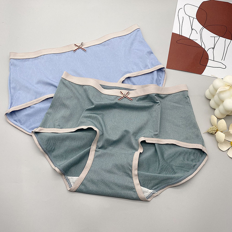 

Woman underwear Lightweight seamless panties Silk slip breathable girl bowknot crotch women's briefs, Green