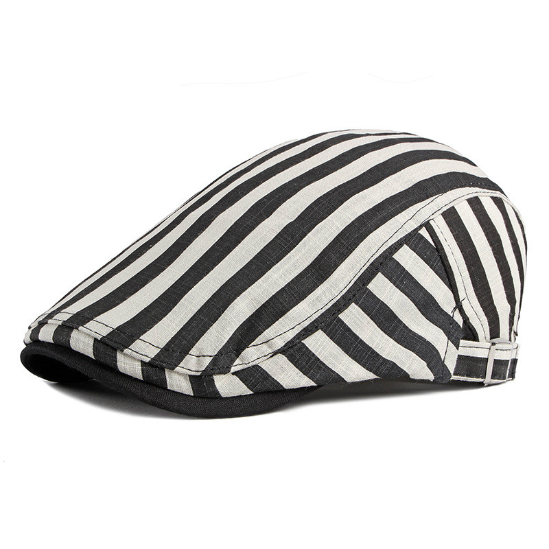 

2020 New Men's Beret Korean Fashion Spring and Summer Thin Casquette Women's Breathable Striped Forward Hat Fashion