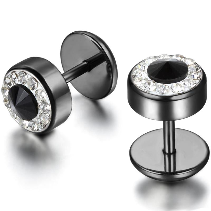 

BONISKISS Fashion Men's Titanium Stainless Steel Silver Color Barbell Synthetic Crystal Earrings Faux Taper Jewelry Male BIjoux