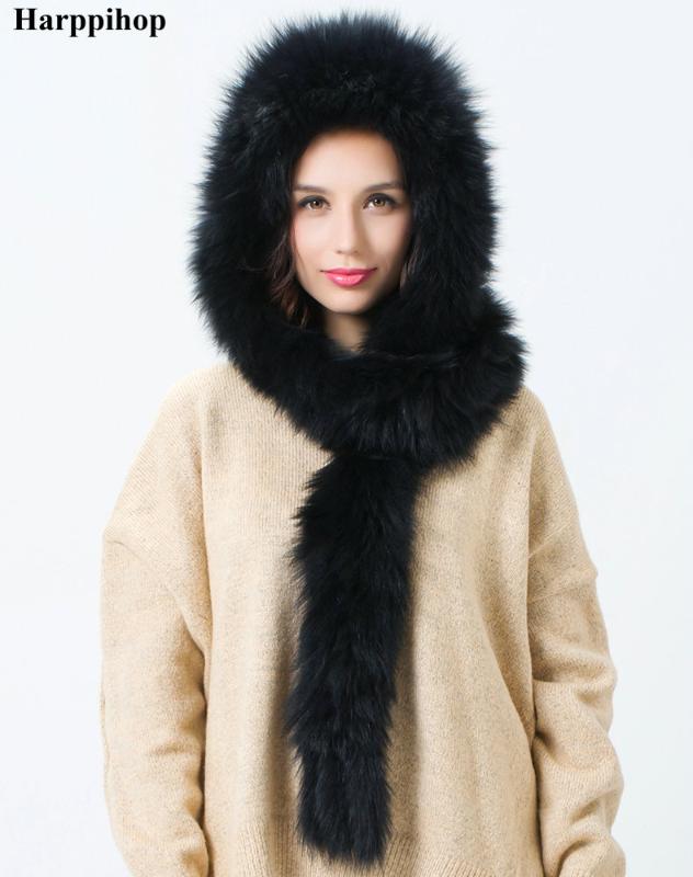 

2020 real fur warm winter fur hat lady woven hat scarf snow cap, White