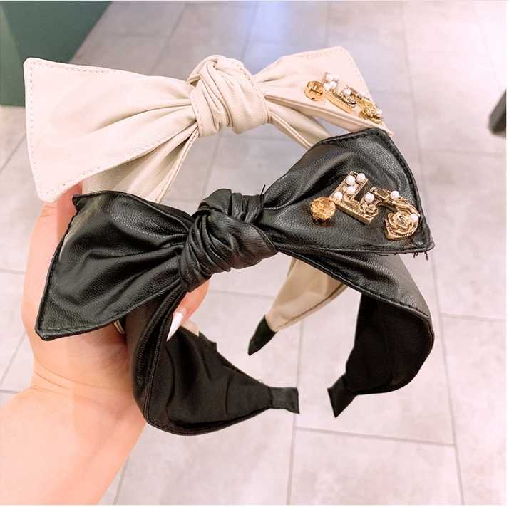 

Retro PU leather rhinestone bow hairbands all-match hairpin head jewelry headbands
