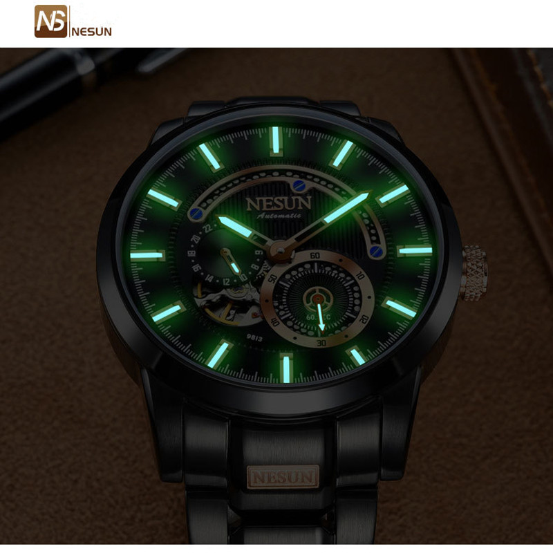 

Super Luminous Brand Men Sports Stylish Automatic Watches Mechanical Self-winding Full Black 316L Steel Wrist watch Water Proof, Silver blue