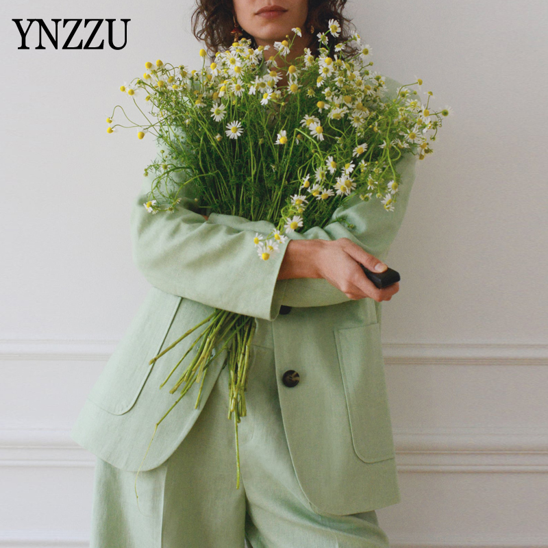 

Fashion Women Blazer Suits Autumn winter Blazer Jacket High waist Pants Office ladies Wear 2020 Female 2 Pieces Set YNZZU 9O207, As picture show