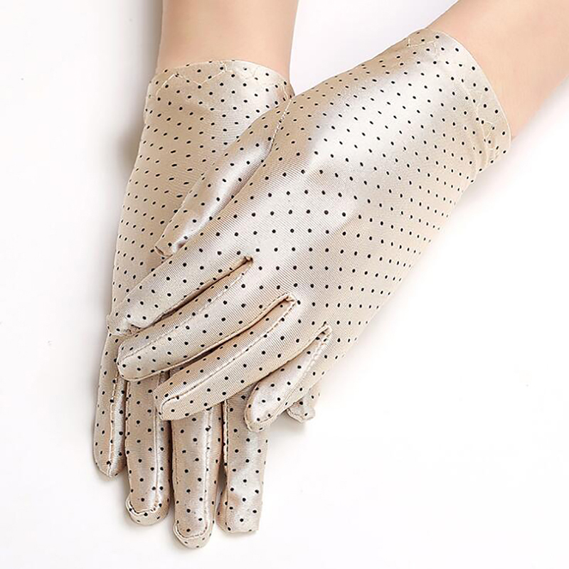 

Polka Dots Women Gloves Summer Spring Spandex Gloves Sunscreen Etiquette Fashion Short Glove High Elastic Thin