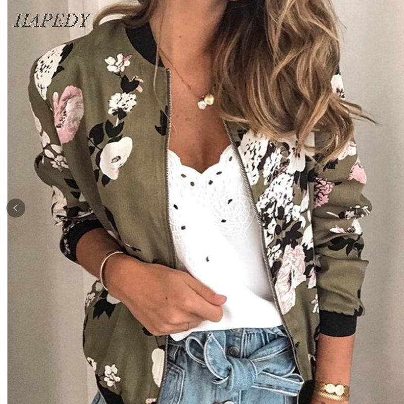 

HAPEDY Fashion Retro Floral Print Women' Jacket Casual Zipper Up Bomber Jacket Ladies Casual Autumn Outwear Coats Women Clothin