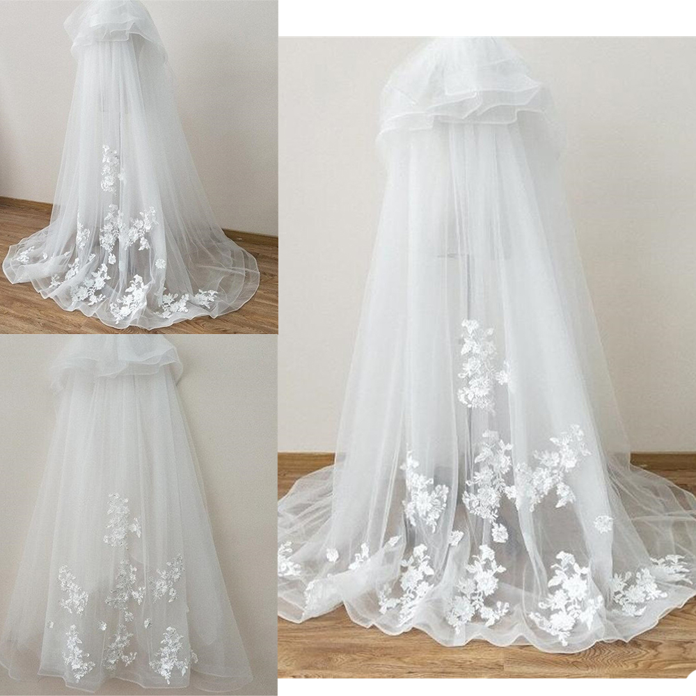 

2021 Wedding Veils Cathedral Length Bridal Veils Accessories Appliques Lace Edge 2 Layers Blusher Face Wedding Veil Custom Made, White